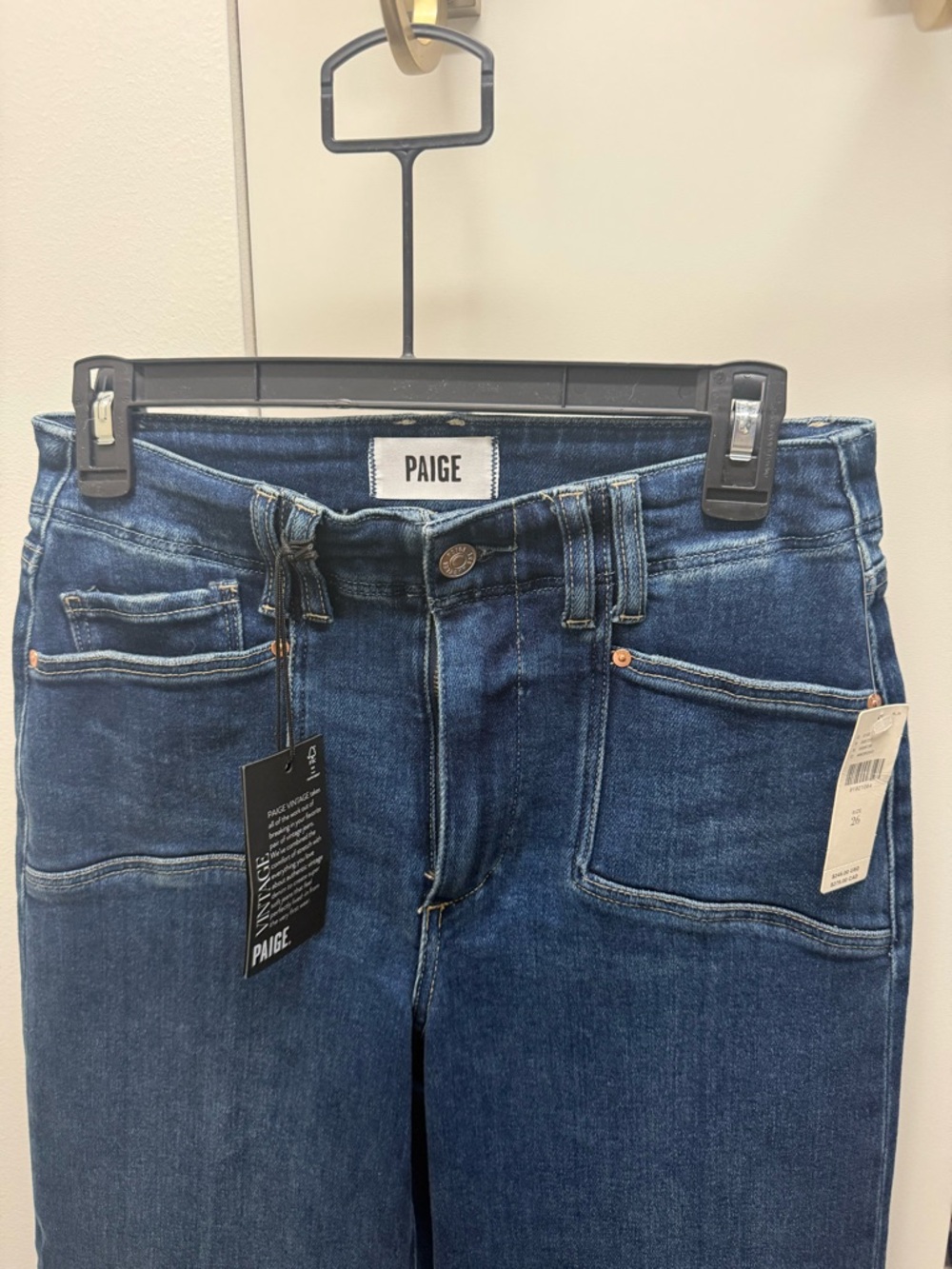 PAIGE Anessa Wide-Leg High-Rise Crop Jeans in Medium Blue Wash NWT - Picture 8 of 8